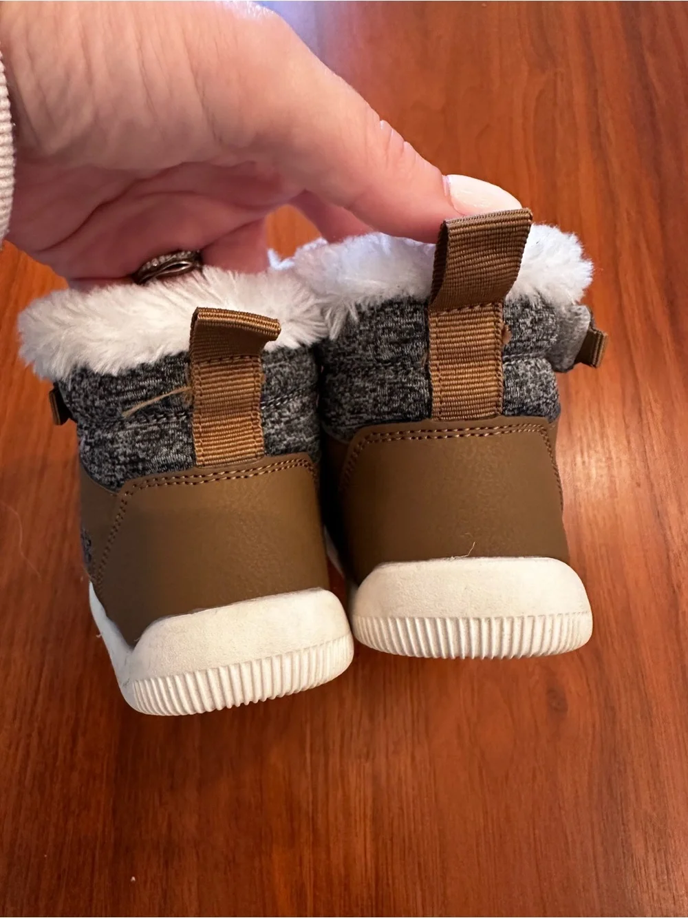 Baby Boy snow boots Brown and Gray Winter Boots with Faux Fur size 5
